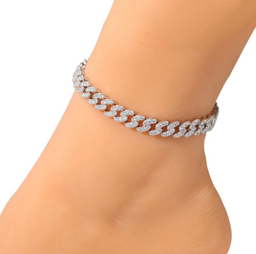 Rhinestone Cuban Link Anklet